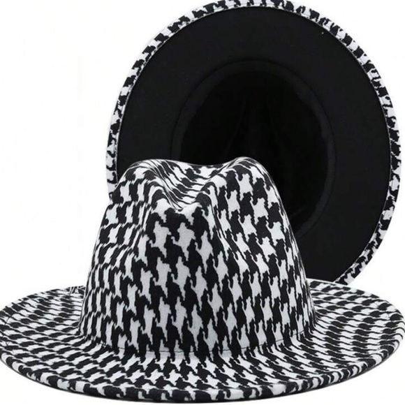 New Houndstooth Wide Brim Fedora Style Panama Black & White Hat ~ Alabama Bama main image 4